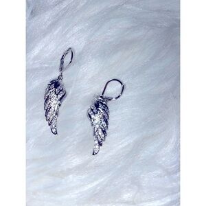 Elegant winged, hoop, earrings silver plated with sparkling Zircon